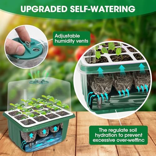5PCS 60 Cell Self Watering Seed Starter Tray with Grow Light, Reusable Silicone Seed Starter Kit with Humidity Dome, 60 Cells Plant Germination Trays for Seeding Planting Growing（5-Pack 60-Cell） - Image 2