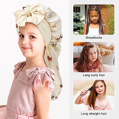 AWAYTR Kids Bonnets for Girls - Satin Long Hair Braid Bonnet for Sleeping - Image 4
