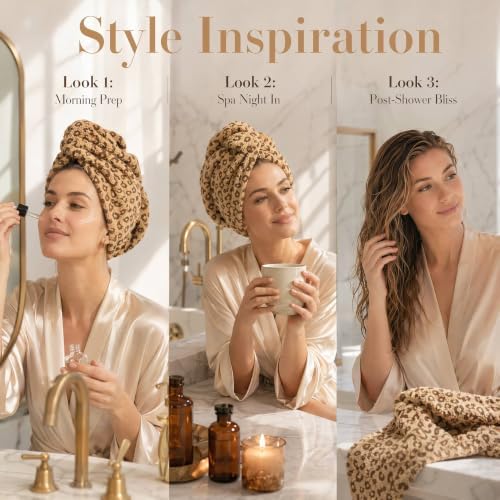 2PCS Microfiber Hair Towel Wrap Leopard for Long Thick Hair - Image 5