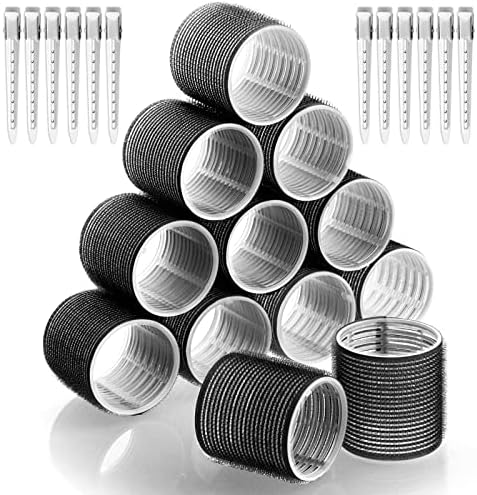 Jumbo Hair Curlers Rollers, 12Pcs Hair Roller Curlers Self Grip Holding Rollers with12 Stainless Steel Duckbill Clips for Long Hair Volume (Black) by ProfessionalDIYArtSupplier