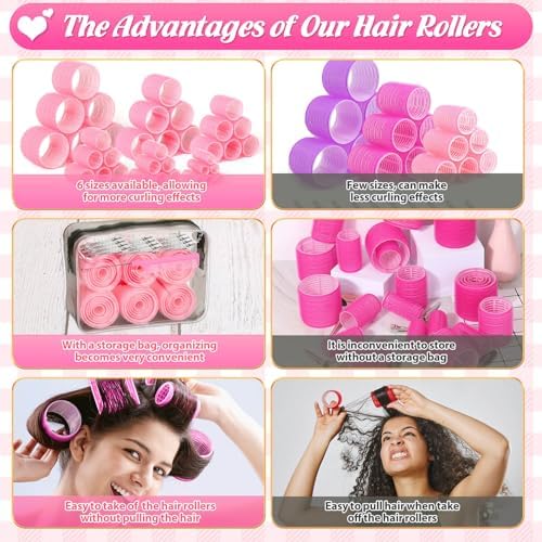 6 Size Hair Rollers for Women, 62 Pcs Rollers Hair Curlers - Image 5