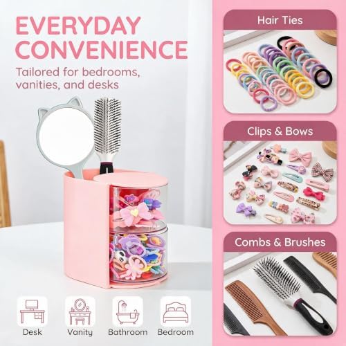 Luscinia Hair Accessories Organizer With Hair Brush Holder,Pink, 2-Layer - Image 4