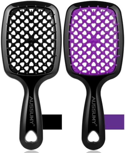 2 Pack Vented Detangling Hair Brush - Detangler Hairbrush with Soft Bristles for Effortless Tangle Free - Ideal for Wet Dry or Damaged Hair for Women Men Kids -Mixed Colors by Aussumy