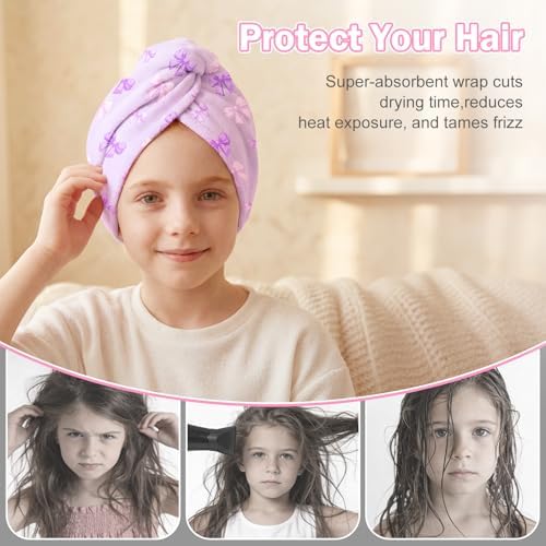 Microfiber Hair Towel Wrap for Kids Hair Drying Towel Wrap with Button 2 Pack Wet Hair Towel Wrap Head Towels Wrap for Girls - Image 6