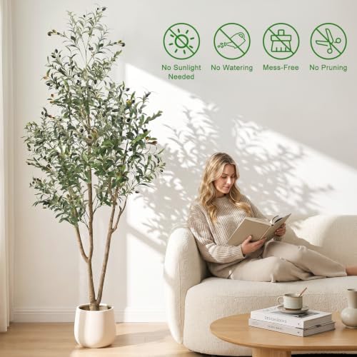 7FT Artificial Olive Tree with Lights & Planter, Tall Faux Olive Plant - Image 3