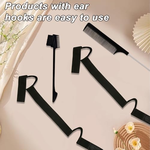 HINGTAI 2Pcs Black Double-Sided Velvet C-Shaped Ear Painless Wig with Two Sideburn Hair Combs, Soft Painless Wig Band with Ear Cut Outs Tools, Comfortable Earless Melting Band Supplies - Image 6