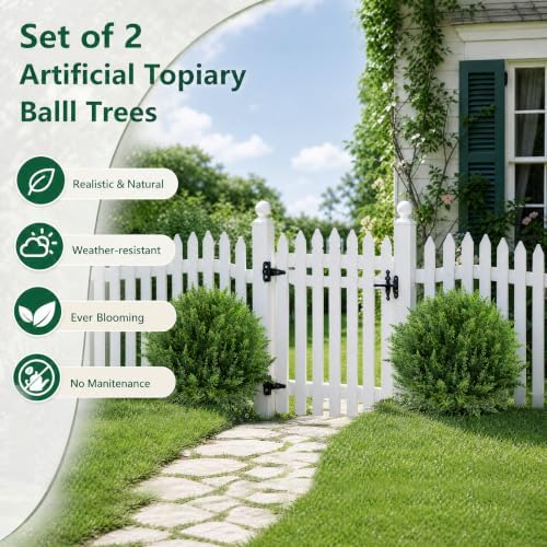 26'' Artificial Cedar Topiary Ball Tree Outdoor, Set of 2 UV Resistant Fake Bushes with Ground Spike, No Maintenance Realistic Greenery Fake Plant Ball for Porch Outdoor Garden Decor - Image 4