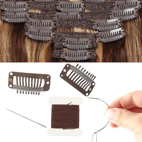 20 Pieces Hair Extension Clips, Dark Brown Wig Clip with Needle and Thread - Image 5