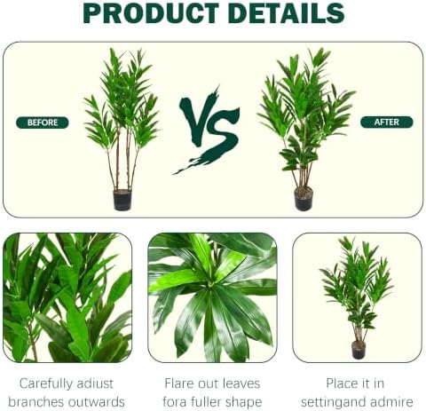 3.3FT Artificial Croton Plant, Faux Green Leaf Croton Tree with 6 Trunks - Image 4