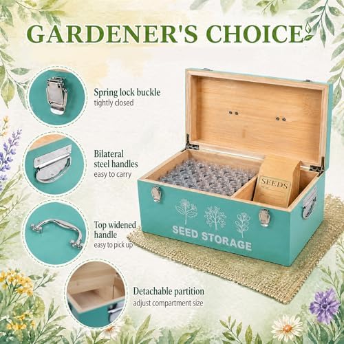60 Slots Seed Storage Organizer, Bamboo Seed Box with Lid and Safety Locks - Image 2