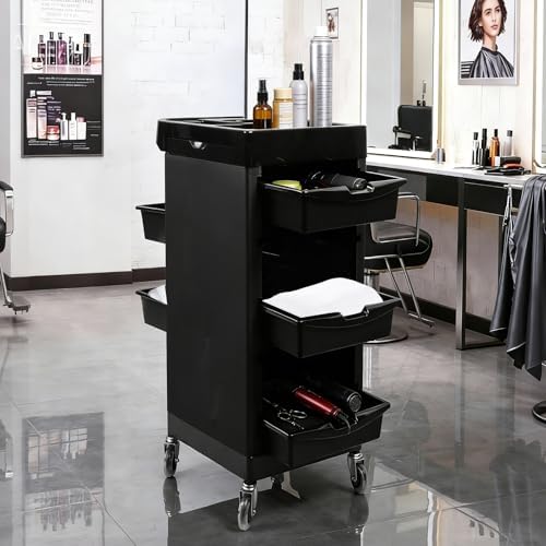 EBANKU Salon Beauty Rolling Trolley Cart Black Hair Salon Storage - Image 7