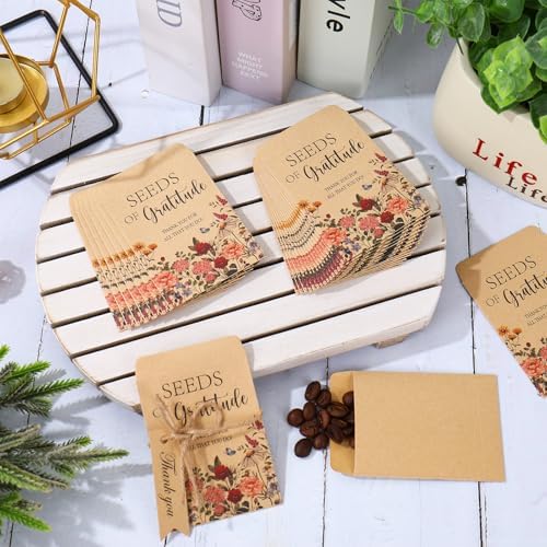 JarThenaAMCS 50 Sets Spring Wildflower Seed Packets Seeds of Gratitude Adhesive Kraft Envelopes Floral Seed Storage Bags with Thank You Tags for Guest Birthday Wedding Party Favors(No Seeds Include) - Image 5