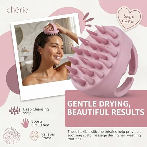 chérie Microfiber Hair Towel Wrap and Scalp Massager Scrubber Set, Pink - Image 6
