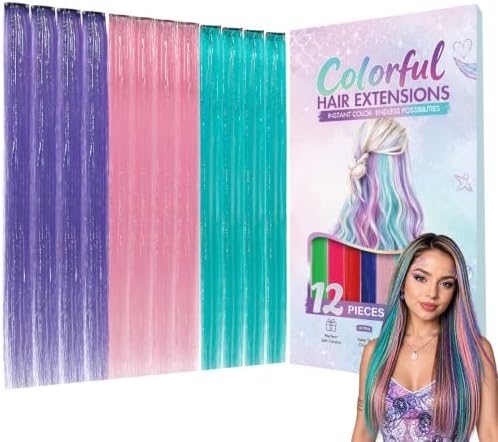 Colored Hair Extensions Mix Tinsel, Clip in Glitter Mermaid Hair for Girls by KRALER