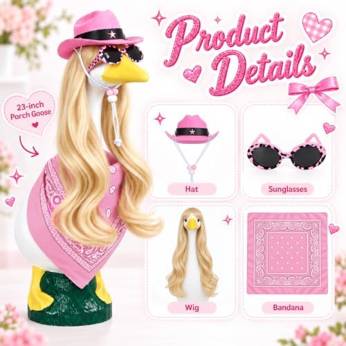 4Pcs Porch Goose Wigs Set Porch Goose Outfits Accessories for Outdoor Statue Accessories Garden Patio Yard Goosey Decoration (Pink Set) - Image 6