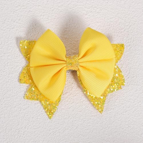 3.5 Inch Boutique Yellow Grosgrain Ribbon Hair Bows Alligator Clips Sparkling Sequins Cheer Hair Pins Barrettes for Girls Toddlers Babies Teens Summer Holiday Accessories in Pairs - Image 6