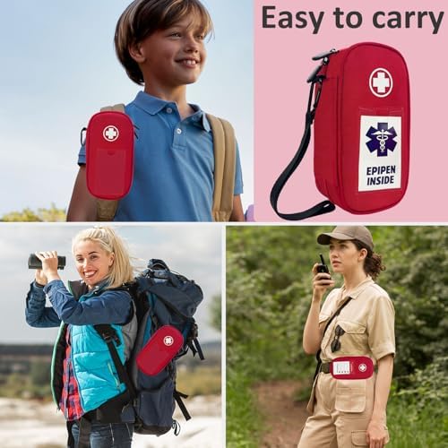 EpiPen Carry Case Insulated,Emergency Medical Bag with Carabiner-for 2 EpiPens,Asthma Inhaler,Auvi-Q,Anti-Histamine,Allergy Medicine,Eye Drops,Diabetes Travel Case(Red) - Image 6