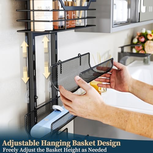 Consumest 6-Tier Hair Tool Organizer - Hair Dryer Holder Over The Door/Wall Mounted DIY Adjustable Shelf Bathroom Door Organizer with Hook for Curling Iron/Blow Dryer/Straightener Black - Image 5