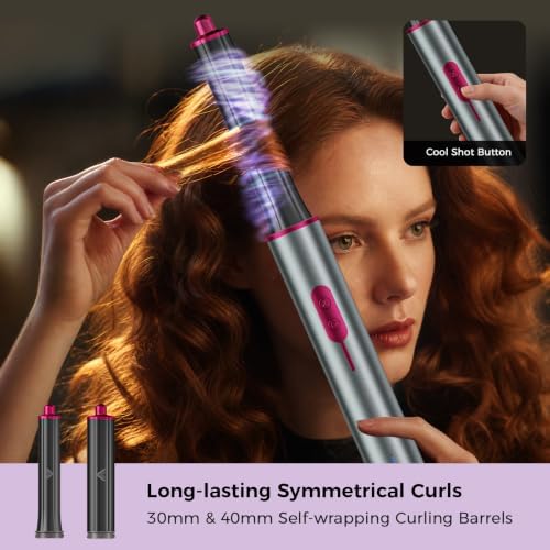7-in-1 Negative Ion Hair Dryer Brush Set,Cweixi Hot Air Styler with Coanda Auto Curling, Straightening Smoothing Brush, High-Speed Blow Dryer No Heat Damage,Comes with Leather Storage Box (Magenta) - Image 2