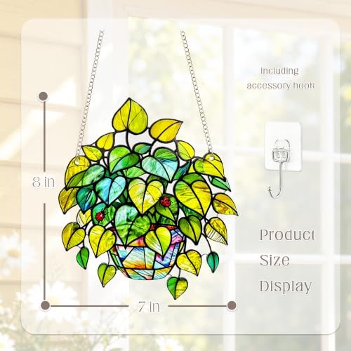 Plant Suncatcher Glass, Stained Glass Suncatcher Plant Window Hanging, Unique Nature Lover Gifts Leaf - Image 3