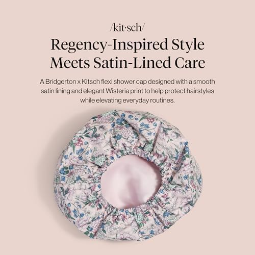 Bridgerton x Kitsch Luxury Satin-Lined Flexi Shower Cap for Women, Wisteria - Image 2
