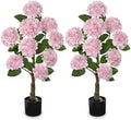 3FT Pink Hydrangea Artificial Flowers Tree Large Real Touch Faux Silk Hydrangea Plants Potted Fake Flower in Black Pot for Home Indoor Outdoor Front Porch Garden Entrance Living Room Decor, 2 Pack by Hollyone