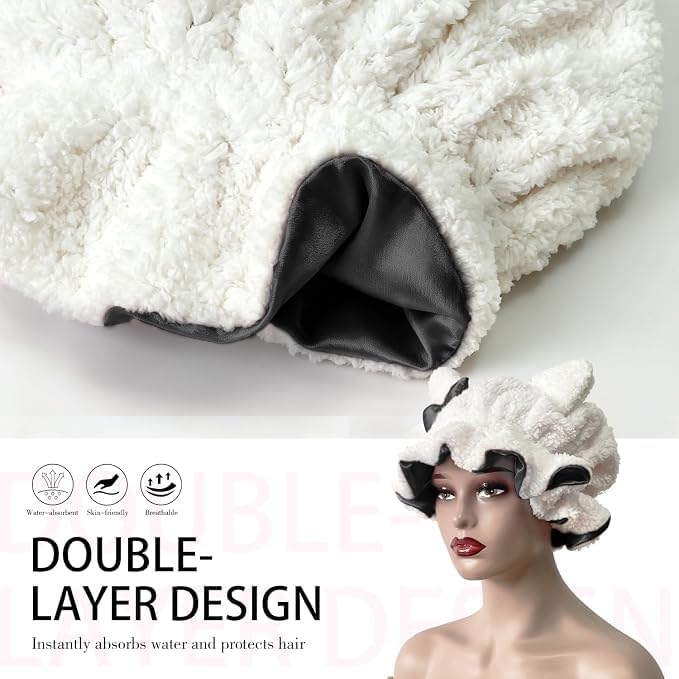 Satin Lined Sleep Bonnet for Women, Teddy Plush Hair Bonnet, Silk Wrap for Curly & Braided Hair, Anti-Frizz Night Cap - Image 3