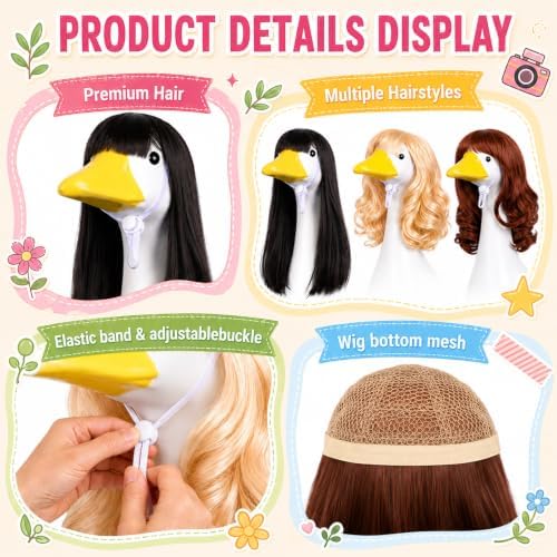 4Pcs Porch Goose Wigs Set Porch Goose Outfits Accessories for Outdoor Statue Accessories Garden Patio Yard Goosey Decoration (3PCS Wigs-B) - Image 5