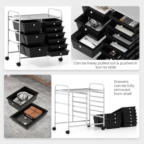Giantex 9 Drawers Rolling Cart, Classroom Organizers, Storage Cart with Wheels, for Teacher Office Home School Supplies Tool Craft Art Paper, Black - Image 5