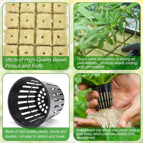 Halatool 72PCS 1.2" Rockwool Cubes & 56PCS 2" Net Cups for Hydroponics - Image 3
