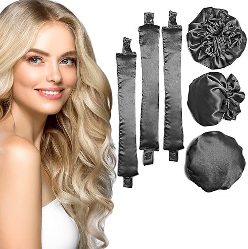 3Sets/6PCS Ariuvor New Satin Heatless Hair Curler,Hair Rollers for Heatless Curls with Hair Caps,Soft Heatless Curling Rod Headband for Long Hair,No Heat Curling to Sleep in Overnight(black) by Unknown