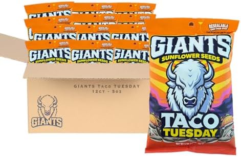 GIANTS Taco Tuesday Sunflower Seeds - Sunflower Seeds to Eat, High Protein Snack, Zesty Taco Seasoning, Source of Vitamin E & Fiber Content - 5 oz Resealable Bags (Bulk Pack of 12) by GIANTSNACKS
