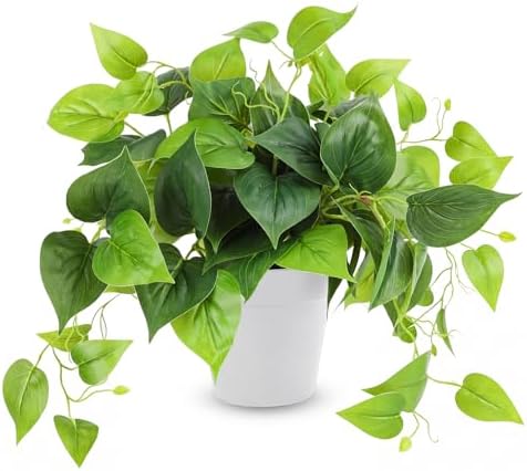 CEWOR Artificial Plants Fake Pothos with Plastic Pot Artificial Potted Plant for Home Office Bedroom Indoor Outdoor Decor 1 Pack by CEWOR