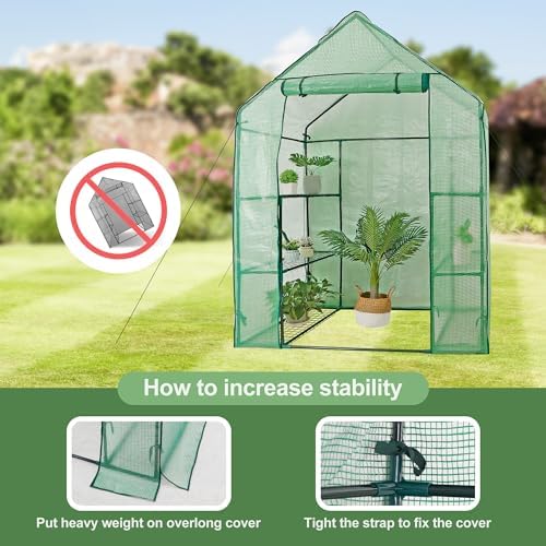 3 Tiers 6 Shelves Walk-in Greenhouse for Outdoors, Portable PE Cover Green House with Anchors and Ropes, Plant Gardening Hot House for Seedling Flowers Growing, 55.9 x 28.3 x 75.59 inch - Image 2