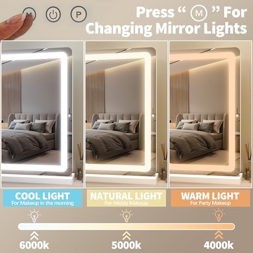 FENNIO 23" x 18" Vanity Mirror with Lights, LED Makeup Mirror, Hollywood Mirror with 3 Color Modes & Adjustable Brightness, Vanity Mirror White - Image 2