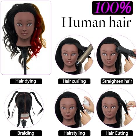 18" 100% Mannequin Head Real Human Hair with Stand for Braiding - Image 2