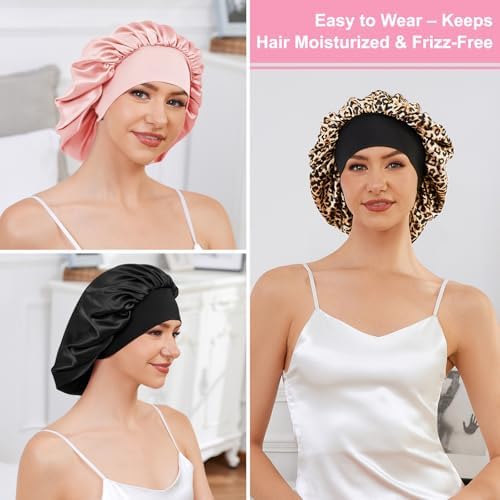 ZHENSILK 3PCS Silk Sleep Bonnet for Women, Large Satin Hair Caps with Elastic Band for Curly Hair and Frizz Control - Image 6