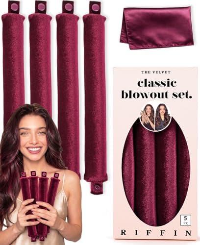Classic Heatless Curls Overnight Rods - Upgraded Directional Grip Velvet No Heat Hair Curlers to Sleep Hair Rollers Flexible Curling Rods Set for Long Thicker Hair, Full Coverage Larger Silk Scarf by RIFFIN