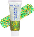 MEICOLY Gold Green Face Glitter Gel,Green and Yellow Hair Glitter Makeup for Halloween Mardi Gras Carnival Irish Festival Party,Cheer Glitter Spirit Day Body Glitter Accessories for Women by MEICOLY