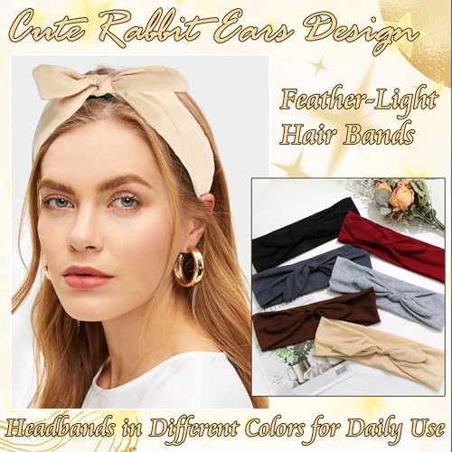 6 Pcs Bow Headbands for Women Boho Rabbit Ears Hair Bands Head Band - Image 3