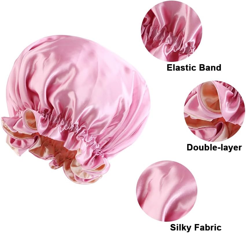 Satin Bonnet for Sleeping Women Wide Elastic - Double Layer Satin Bonnet Hair Bonnet Night Sleep Cap for Curly Hair - Image 2