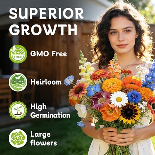 LUOJIBIE Wildflower Seeds Bulk, 10,000+ Flowers Seeds for Planting Outdoor, 16 Varieties Annual & Perennial Flowers Seeds Mix Color for Garden, 2 Oz Packet, Non-GMO, Attracts Pollinators, Easy to Grow - Image 4