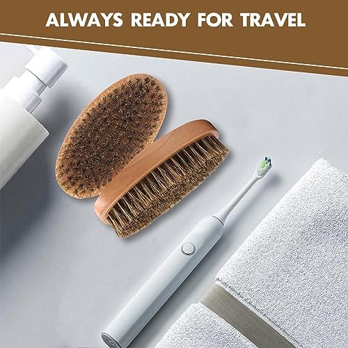 Boar Bristle Hair Beard Brush for Men - Small Soft Beard Brush, Pocket Travel Men's Wooden Mustache Brush - Image 7