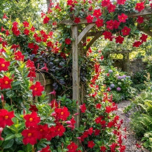 2 Red Pink Mandevilla Plant Live, Climbing Vine for Containers, 4-6" Tall - Image 5