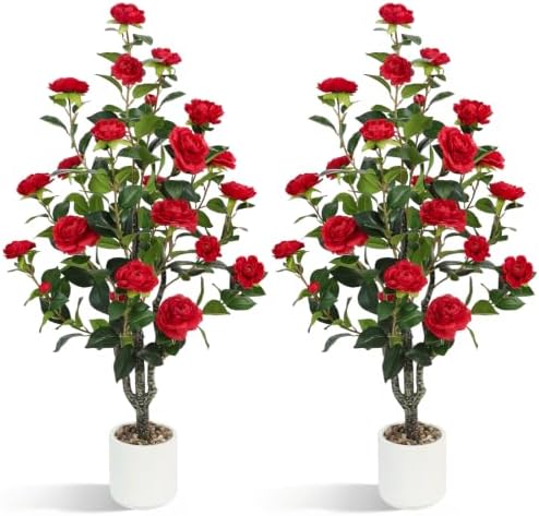 UPBUD Artificial Camellia Tree 2 Pack, 43.3" Tall Fake Camellia Plant by UPBUD