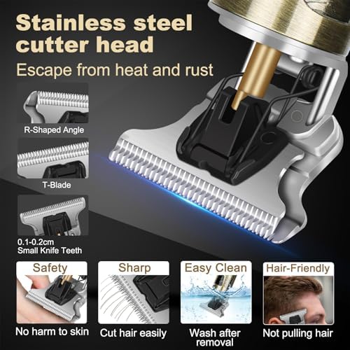 Professional Hair Trimmer for Men, Beard Trimmer Hair Clippers for Men, Cordless Rechargeable Hair Trimmer Metal Body Cutting Grooming Kit,Beard Shaver Barbershop (Bronze with LCD) - Image 2