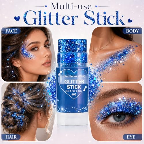 Go Ho Blue Glitter Stick, Sparkly Hair Face Body Shimmer for Women Kids - Image 5