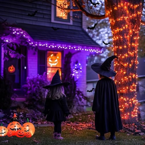 JMEXSUSS Halloween Lights Outdoor, 66ft 200 LED Purple & Orange Lights - Image 3