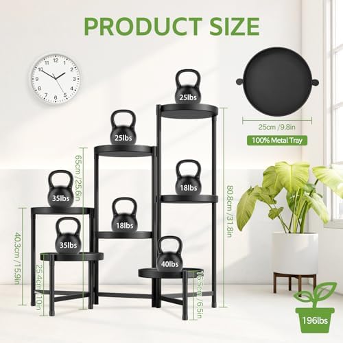 7 Tier Large Plant Stand Indoor Outdoor, 10 In Wide Tray, Black - Image 3