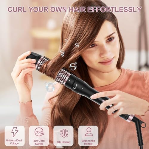 Thermal Brush, 1.5 inch Heated Round Curling Brush Hair Straightening Styler, Less Frizz Hair Hot Straightener with Detachable Head for Salon Style - Image 6